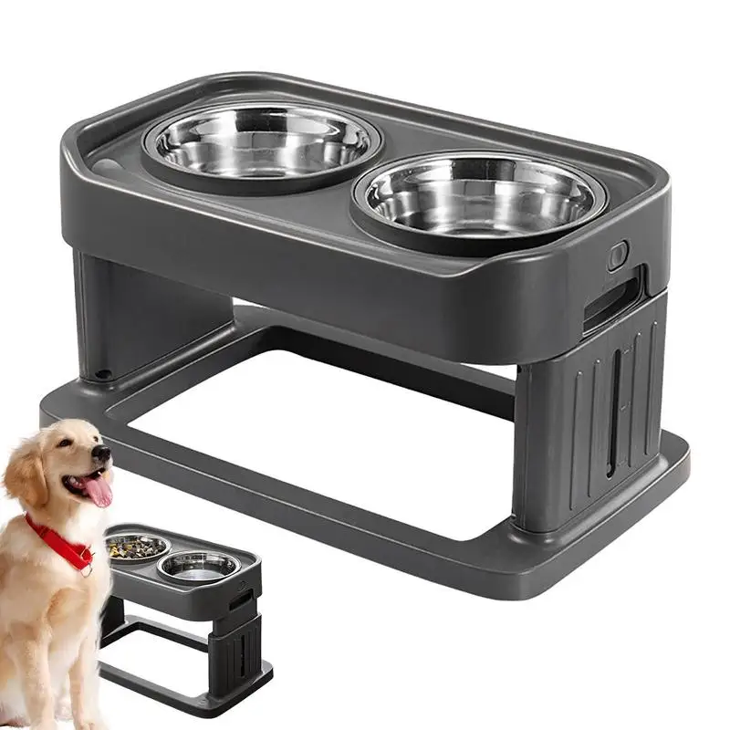 

Elevated Dog Bowls Height Adjustable Dog Bowl Holder 3 Heights Dog Feeding Station With 2 Steel Water Bowls Raised Food Bowls