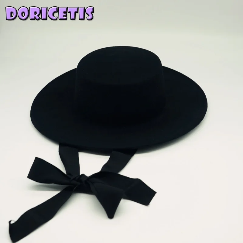 

Children Hat Solid Black Color Bowknot Lace Up Decoration Flat Top Hat Little Girl Daily Join Party New Style Trendy Wool Caps