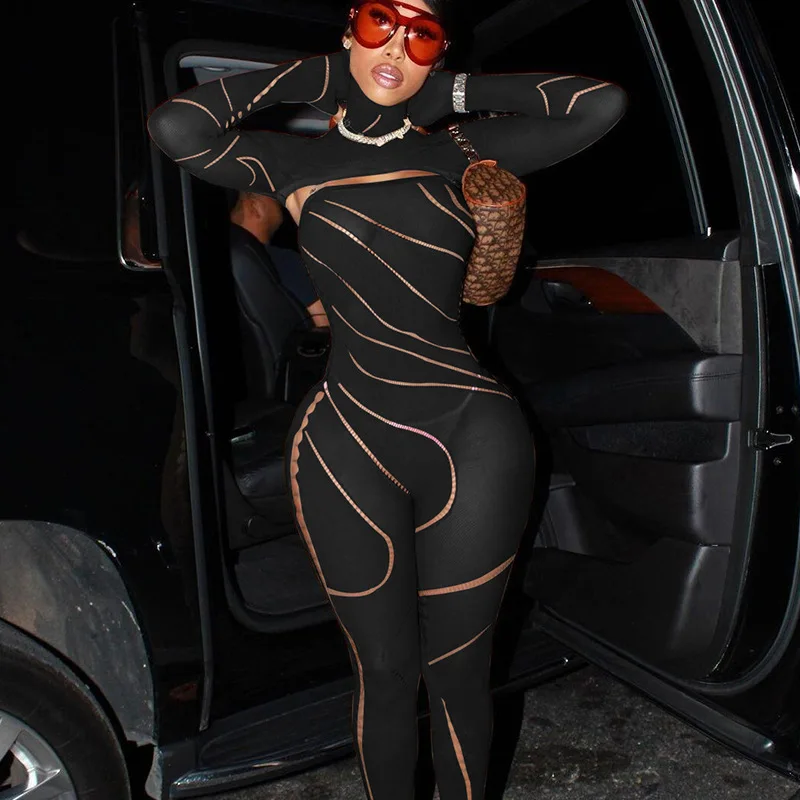 Sexy Women Jumpsuit Hollow Out Hooded Cut Out Streetwear Party Night Clubwear Long Romper Women Jumpsuit Overalls