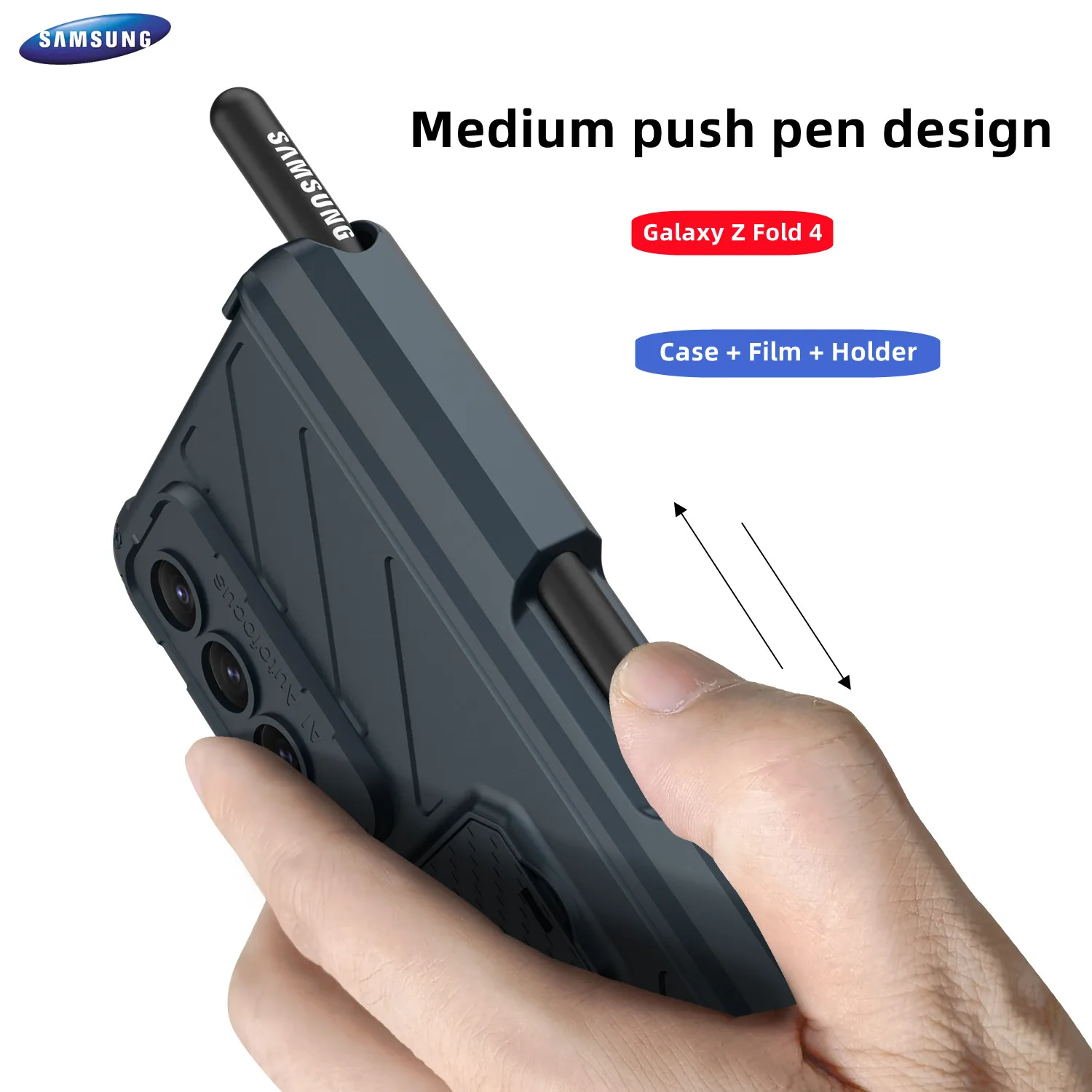 

Medium Push Pen Design Case For Samsung Galaxy Z Fold 4 5G Hardcore Armor Magnetic With Pen Slot Kickstand Folding Stand Funda