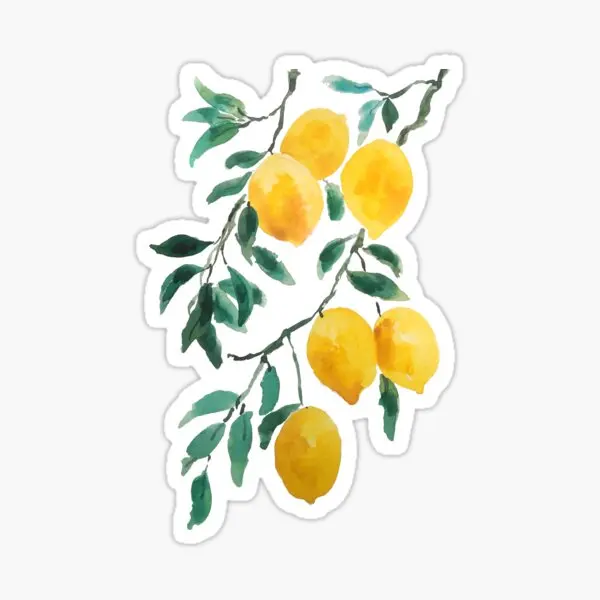Yellow Lemon Watercolor 5PCS Stickers for Room Bumper Cute Wall Window Print Living Background Decorations Funny Laptop |