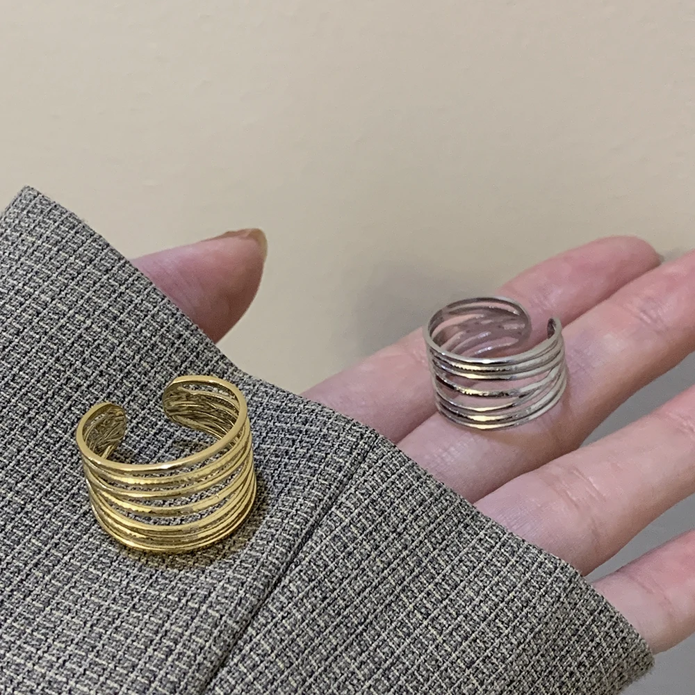 

Модное толстое регулируемое молотковое кольцо, многослойное штабелируемое кольцо из нержавеющей стали, модное простое позолоченное ювели...