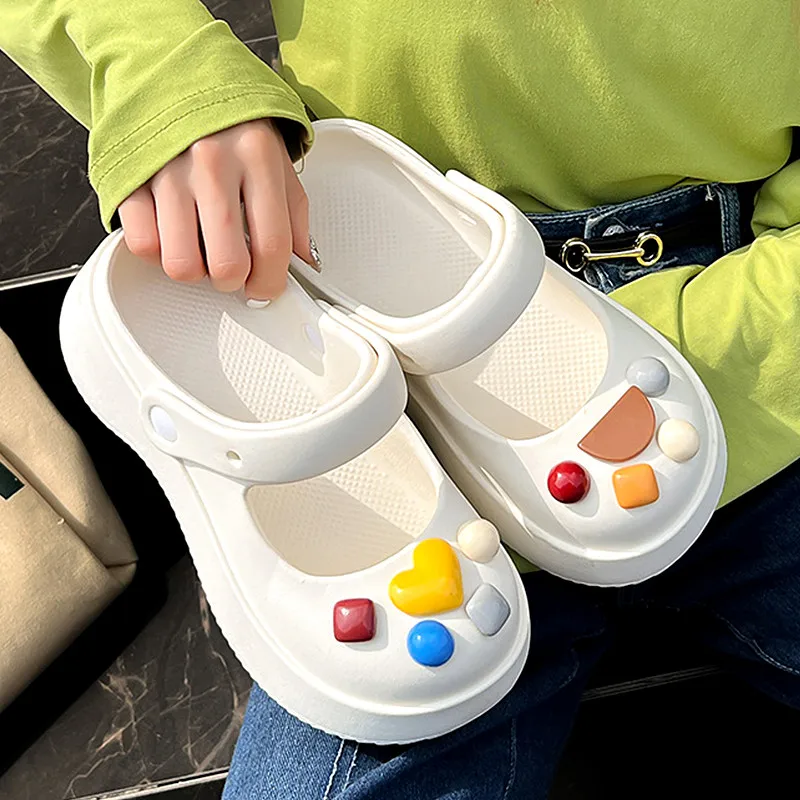 Summer Women Slippers Thick Bottom Home Slides Women Sandals Fun EVA Hollow Outdoor Sandals Female Beach Anti-skid Platform Shoe