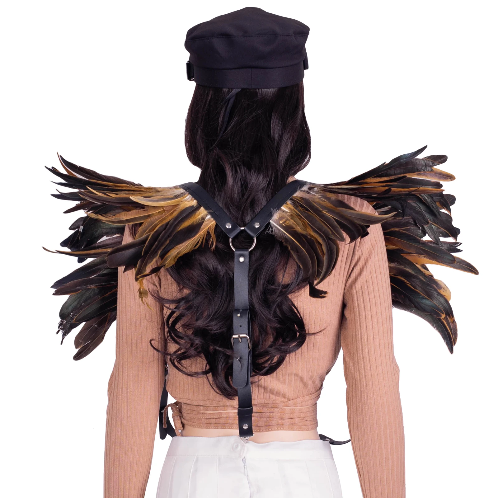 Шаль из искусственной кожи с перьями готическая накидка в стиле панк шаль