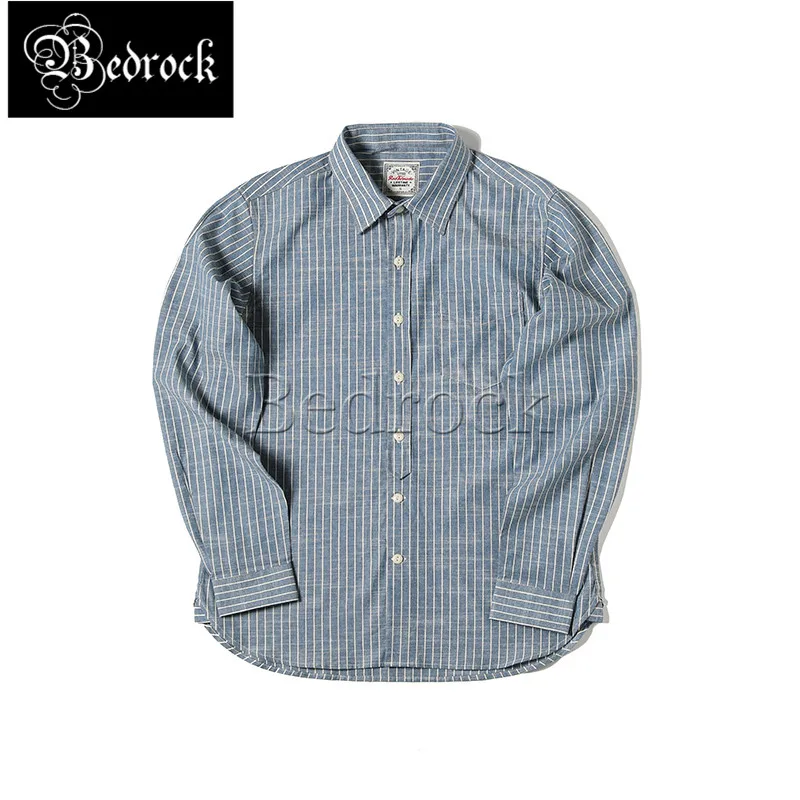 RT long sleeved blue vertical striped shirt Japan Amekaji vintage retro tooling cotton candy stripes shirt for men