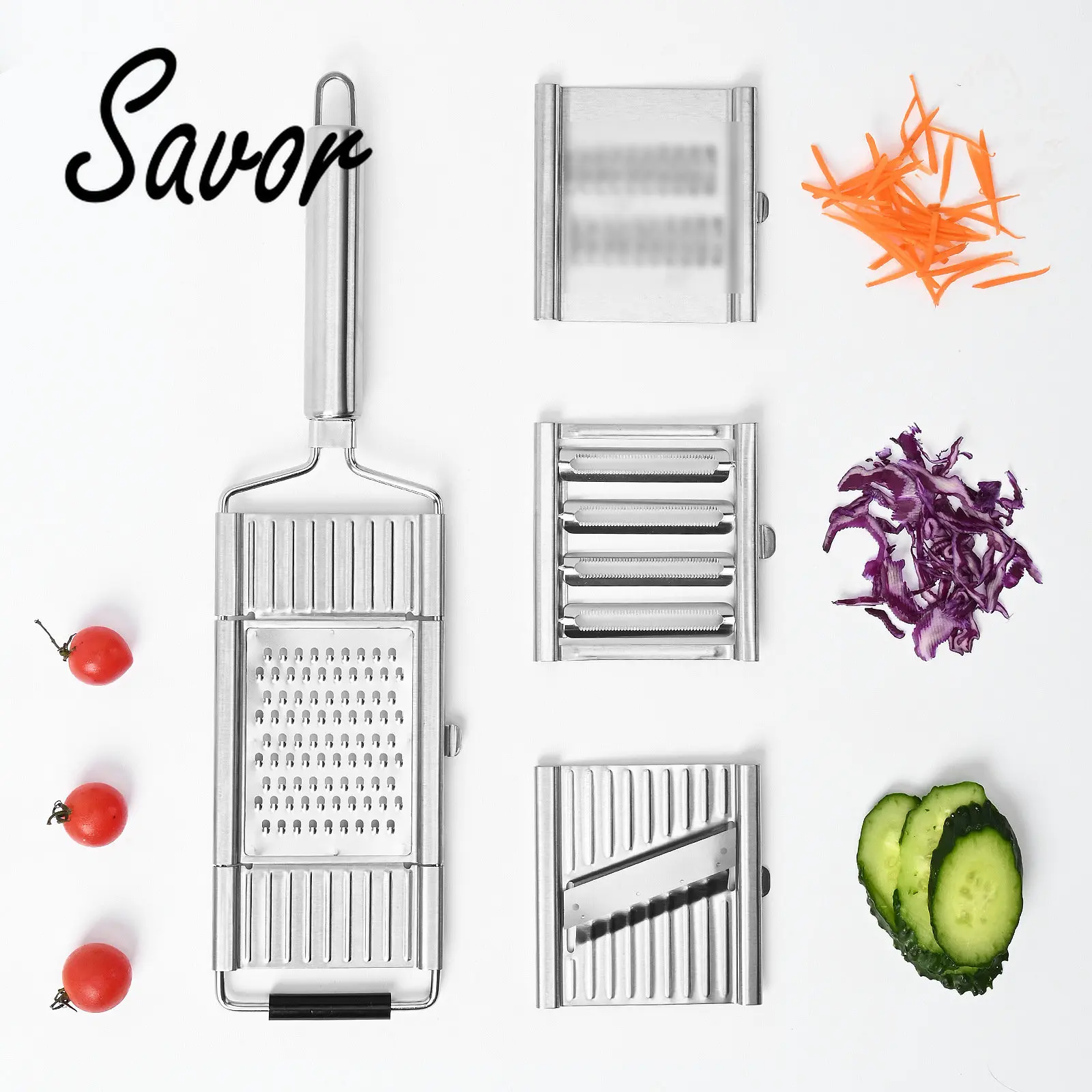 

4 In 1 Shredder Cutter Stainless Steel Portable Manual Vegetable Slicer Easy Clean Grater with Handle Multi Purpose Kitchen Tool