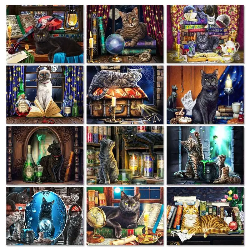 

GATYZTORY Picture By Numbers DIY Cat with Book Unframed Oil Paint Canvas By Numbers For Adults Home Decoration Gift 40x50CM