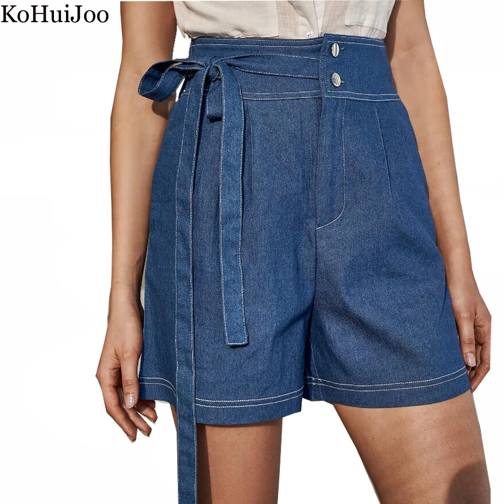 

KoHuiJoo Shorts Women Summer 2022 Street Womens Fashion Straight High Waisted Loose Casual Jean Shorts Pants Elastic Waist