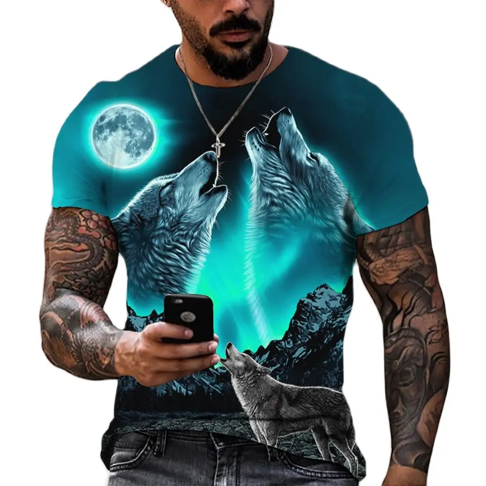 

2023 Wolf T Shirt For Mens Animal Print Short Sleeve Top 3D Casual Street Man T-shirt Oversized Tee Shirt Men Vintage Clothing