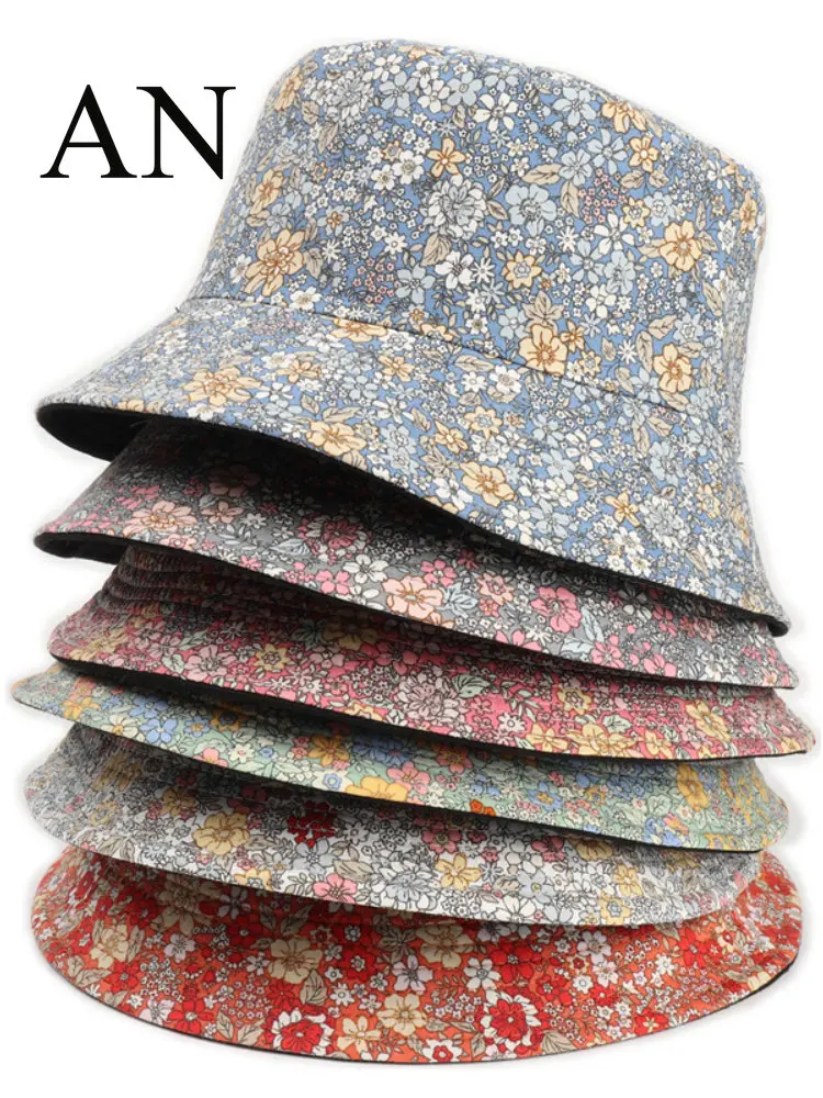 

New Chrysanthemum Fisherman Hat Women Double Side Wearing Printed Pot Caps Outdoor Flower Sun Protection Bucket Hats Men Bonnet