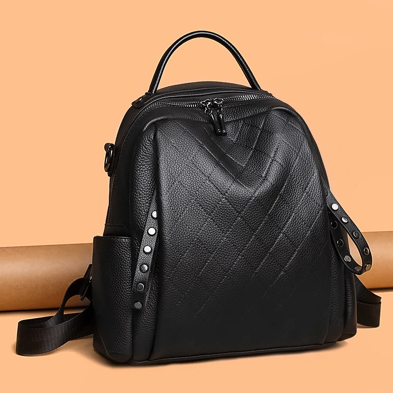 

Genuine Leather Backpack for Women Large Capacity Shoulder Bag for Ladies Female Rucksack Real Cowhide Multiple Pockets Backpack