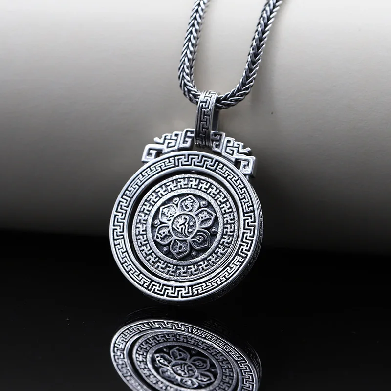 S925 pure silver ornaments six words Thai silver pendant couples turn locket style ancient celebrity