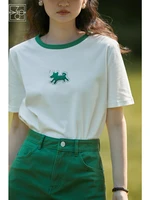 ziqiao cute puppy print short sleeve t shirt women summer niche design 2022 texture cotton casual round neck female tops tees