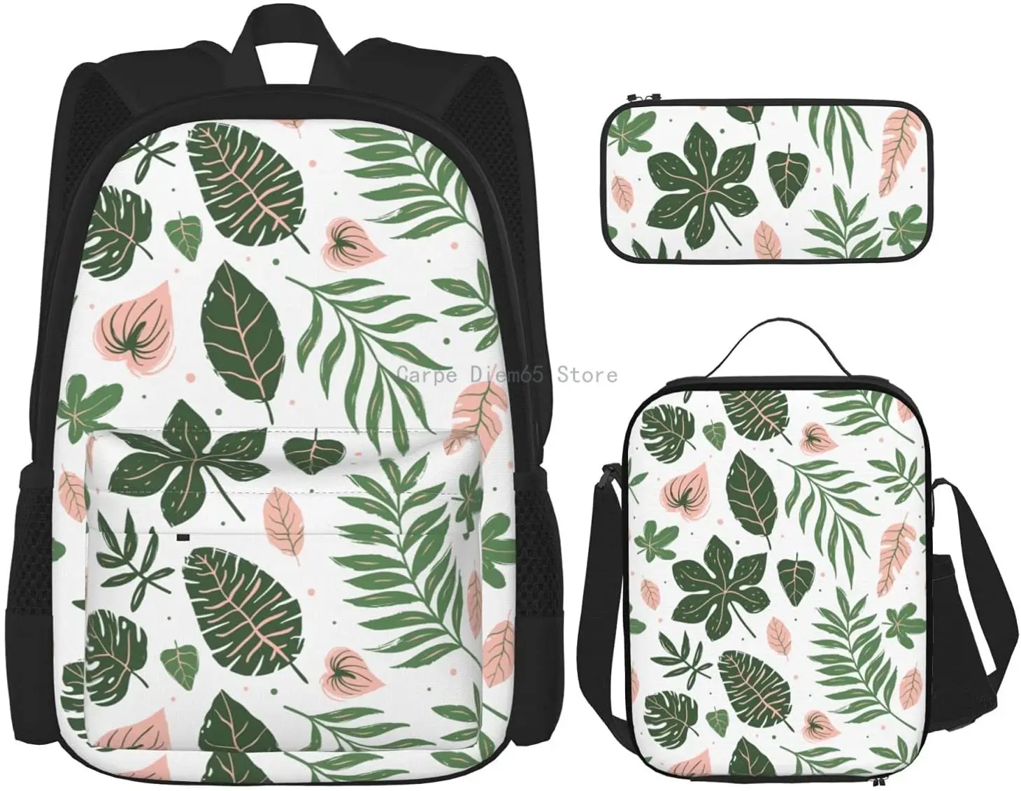 Тропический рисунок листьев, искусственный кошелек для детского обеда (школьная сумка + чехол-карандаш + комбинация сумок для обеда)