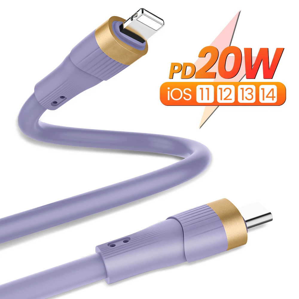 

PD 20W USB C Cable for iPhone Fast Charging Liquid Silicone Cable Charger Data Cord for iPhone 13 12 11 Pro Max X XR XS 8 7 6s 5