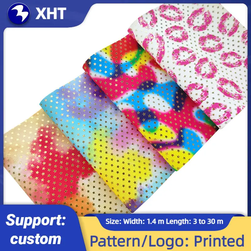 

Colorful Rainbow Stripe Mermaid Printed Vinyl Metallic Faux Artificial Leather Fabric for Making bag Bow 30*135CM Leatherette