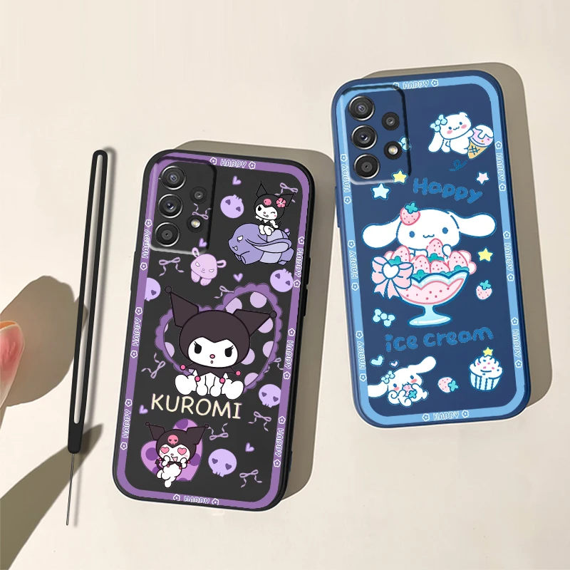 

Kawaii Kuromi Anime For Samsung Galaxy A73 A54 A34 A53 A33 A52 A32 A22 A71 A51 A21S A03S 4G 5G Liquid Rope Phone Case Coque Capa