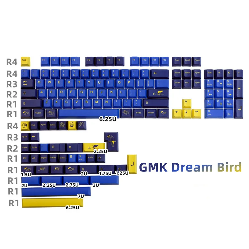 

142 Keys/set GMK Dream Bird Keycaps PBT Dye Subbed Key Caps Cherry Profile For Keychron Q1 Q2 K2 65% 75% Anne GH60 GK64 Poker