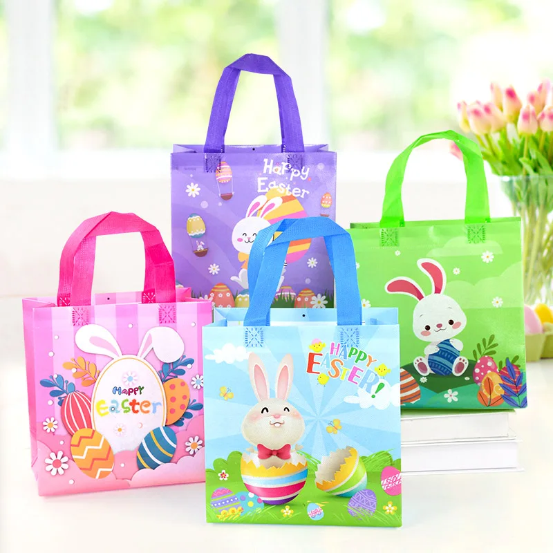

Easter Party Non Woven Gift Tote Bag Cartoon Rabbit Bunny Printing Packaging Handbag Kid Happy Easter Party Decoration Candy Bag