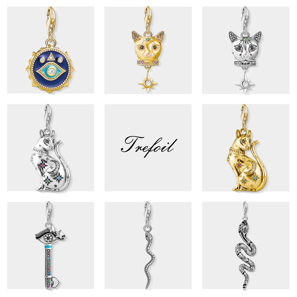 

Подвеска женская из серебра 925 пробы с голубым котом и змеей