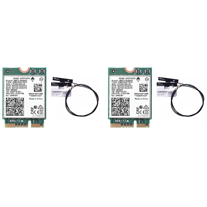 

2X Wifi карта Ax201 Ngw с антенной Wifi 6 3000 Мбит/с M.2 Cnvio2 Bluetooth 5,1 Wifi адаптер для Windows 10