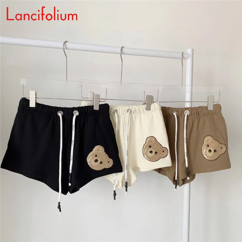 Casual Shorts Summer Women Embroidery Bear Korean Kawaii High Waist Wide Leg Y2k 90S Sexy Harajuku Booty Sport Sweat Shorts 2022