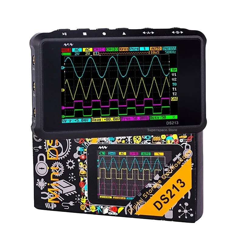 Портативный цифровой мини-Осциллограф DS213 DSO213 ЖК-дисплей 4-канальный 15 МГц 100 мкс/с