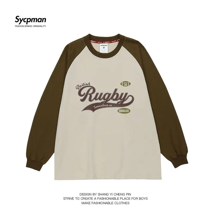 

Уличный дизайн контрастной строчки, Новинка осени 2022, повседневный Свитер оверсайз для мужчин и женщин для студентов, длинная футболка