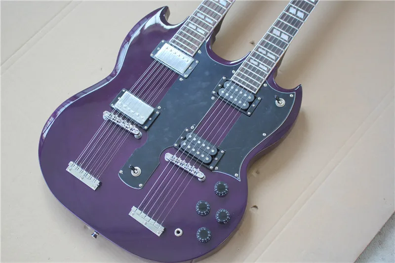 

Новинка 2022, электрическая гитара с двойной головкой фиолетового цвета, 6 + 12 струн, отличное качество, быстрая доставка