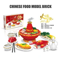 creative diy building blocks chinese food hot pot lobster fish vegetable candy box model brick childrens educational toy gift