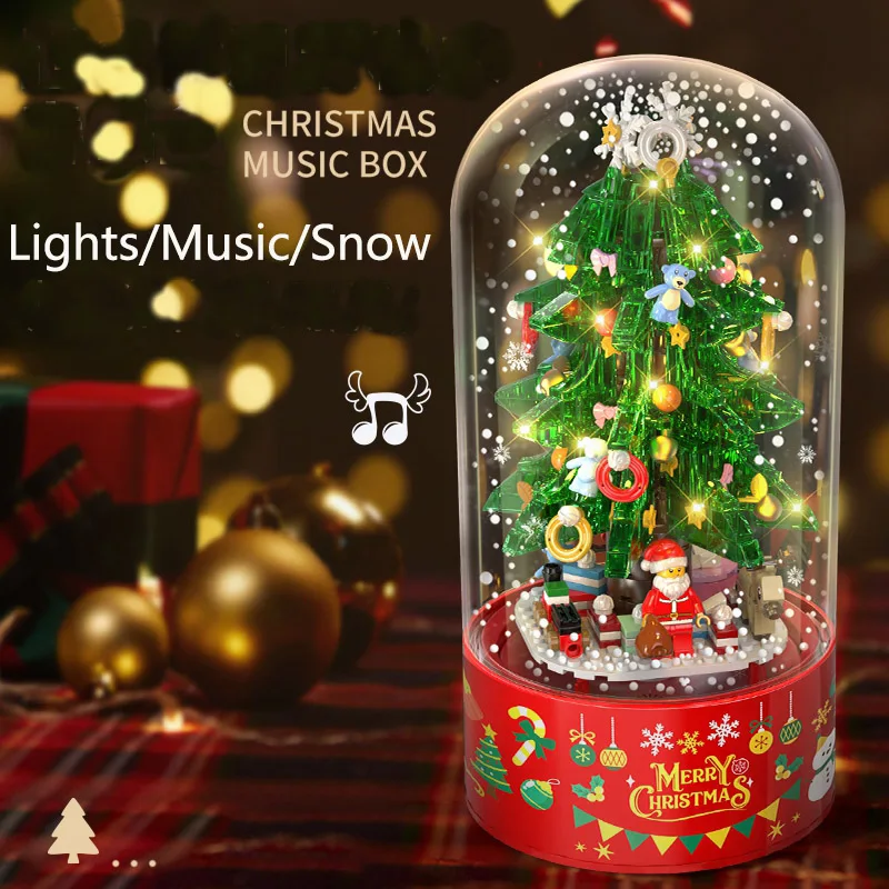 

Building Blocks Merry Christmas Music Box Christmas Tree DIY Doll House NewYear Santa Claus Children Gifts Christmas Decoration