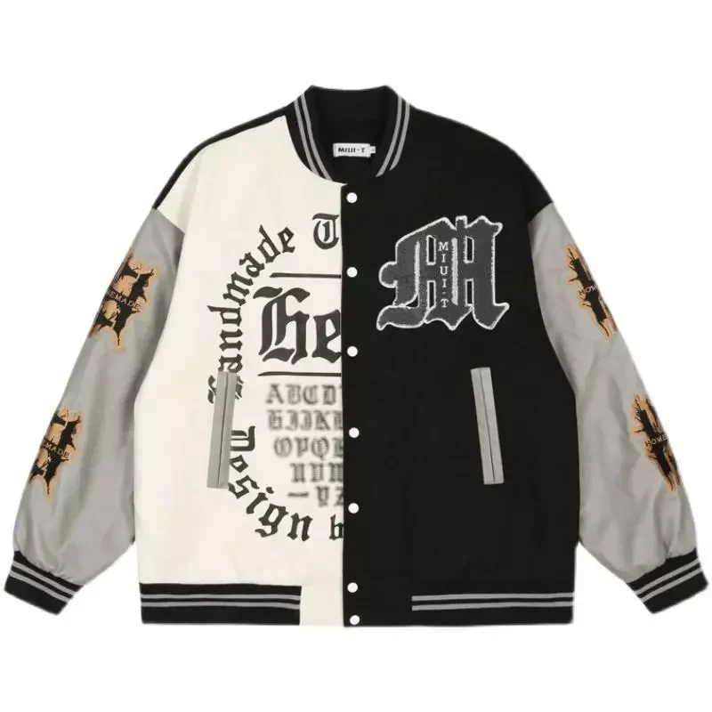 

NEW IN Retro Letter Embroidery Baseball Jacket men hip-hopNew Design Stitching Jacket Bomber streetwear casual outwear Tops Wint