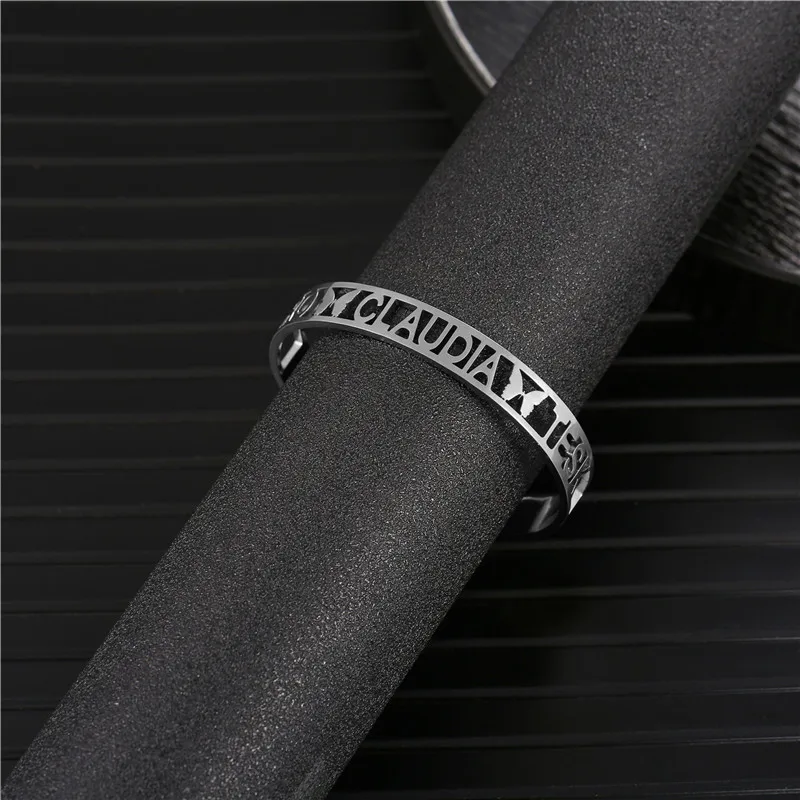 Hiyong Custom Name Bangle, 8 mm Hollow Name Bracelet Men Bracelet Custom Name Personalized Bracelets Jewelry Best Friend Gifts