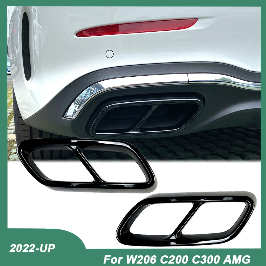 

For Mercedes Benz W206 C Class C200 C260 C300 AMG 2022 2023 Rear Throat Exhaust Pipe Muffler Tips Cover ABS Car Accessories