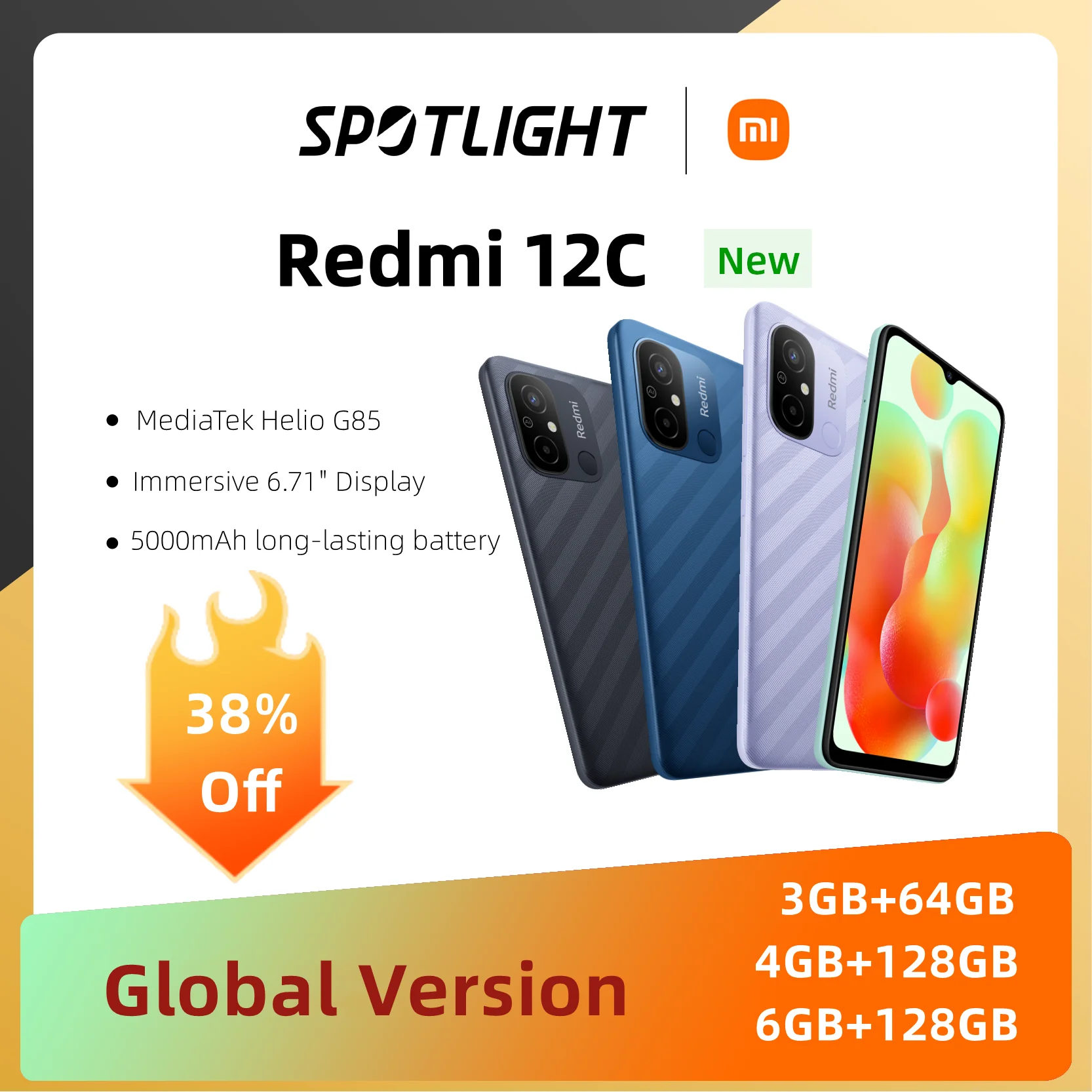 Xiaomi-smartphone Redmi 12C versión Global, 64GB, 128GB, Helio G85 MediaTek, pantalla de 6,71 pulgadas, cámara de 50MP, 5000mAh