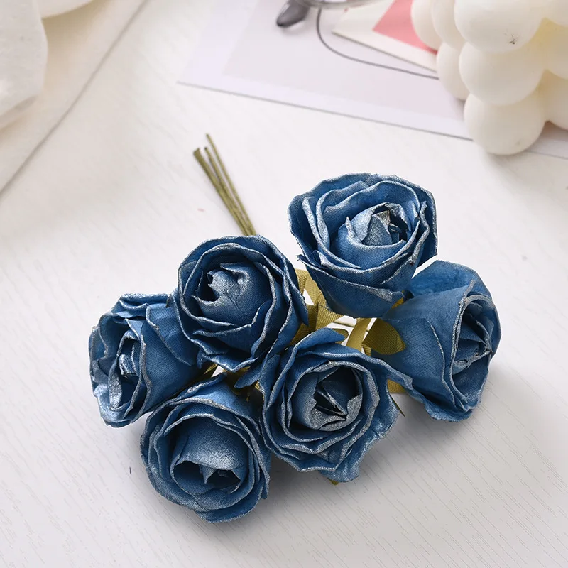 

Искусственные розы шелковые ярко-розовые 4 см набор из 6 штук