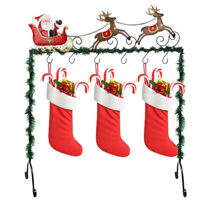 

Metal Stocking Holder Stand Santa Claus Stocking Holder Stand Cute Elk Christmas Rack Christmas Supplies With 6 Hooks For