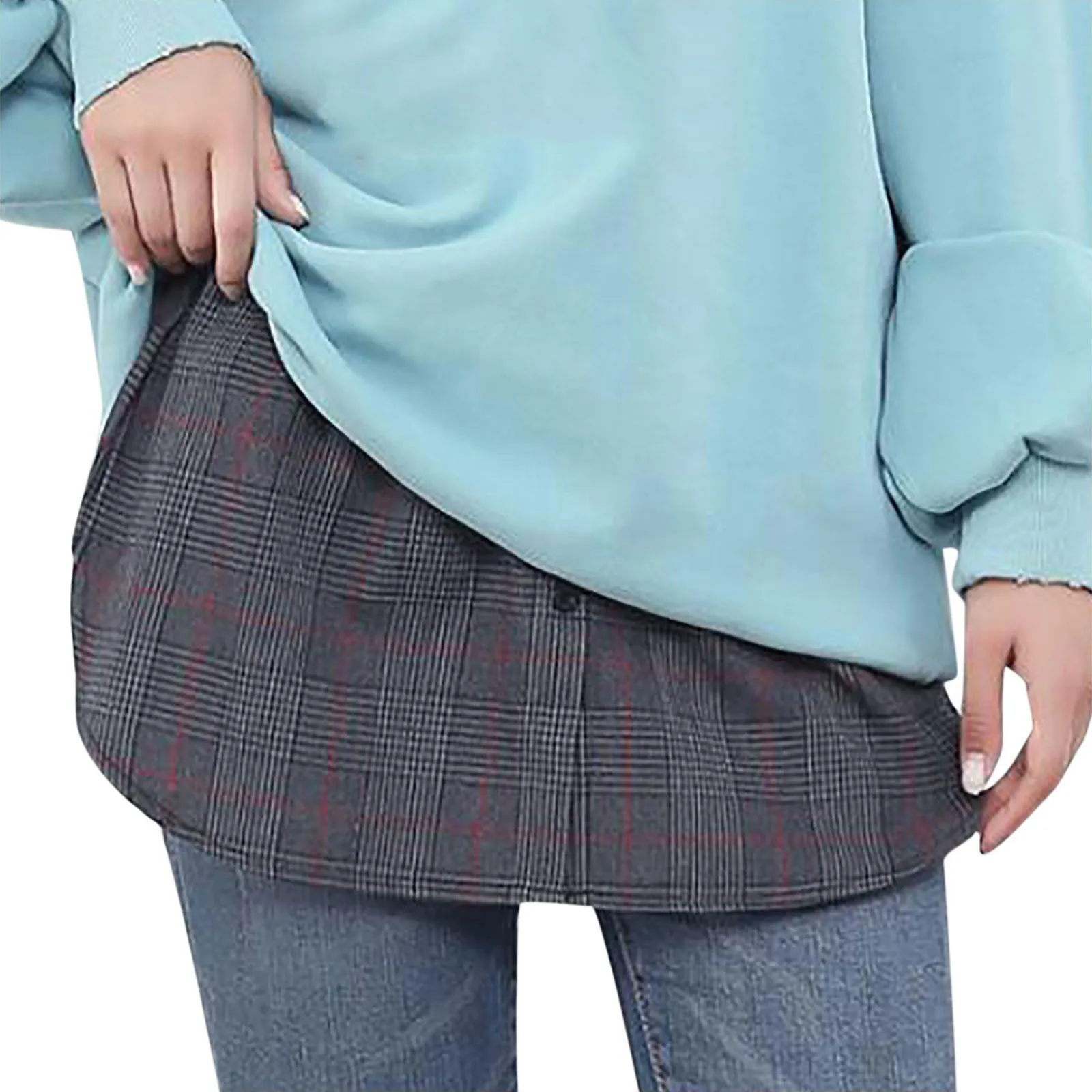 

Fashion Women Mini Skirt Shirt Extenders Plaid Skirt Strap Elastic Short Skirt