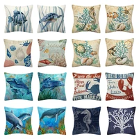 marine lifes pattern pillowcase blue cushion cover 45x45 sea turtle conch decorative throw pillows polyester sofa cushion nordic