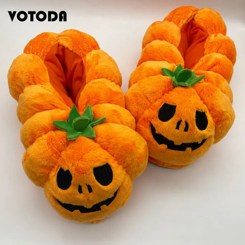 

Halloween Pumpkin Slippers Women Cartoon Cute Plush Shoes Thick Soled Home Silent Floor Slides Unisex Festive Shoes Men Winter