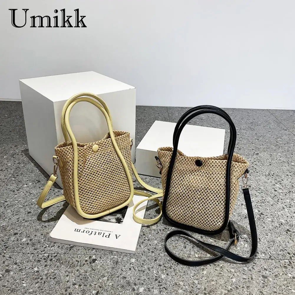 

Summer Hollow Straw Handbag Woven Beach Holiday Leather Shoulder Crossbody Bags Casual Travel Handbags for Women