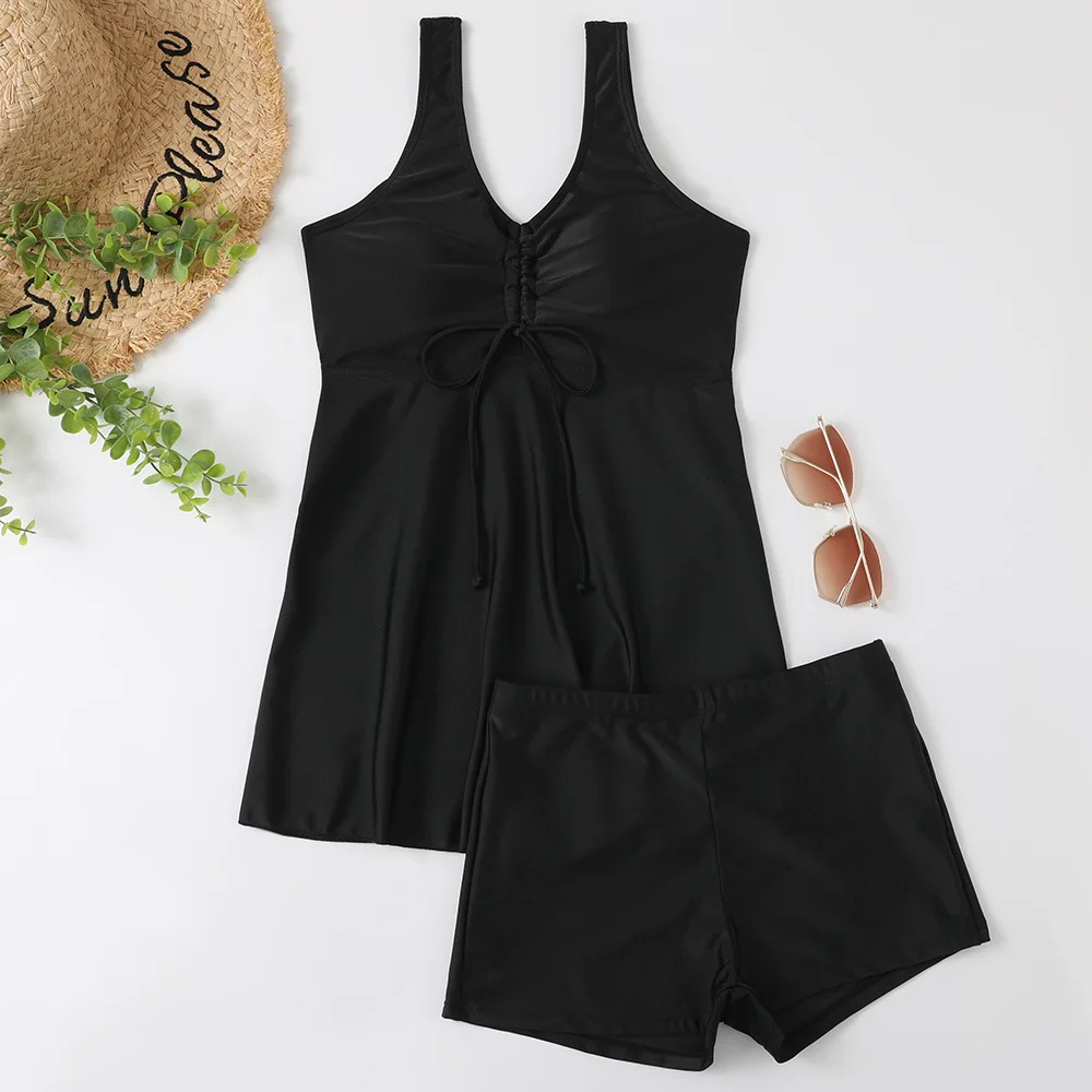 Swimsuit Skirt Style Large Size Split New Swimsuit Solid Color Printing Belly Covering Conservative Sexy Boxer Pants Multicolor