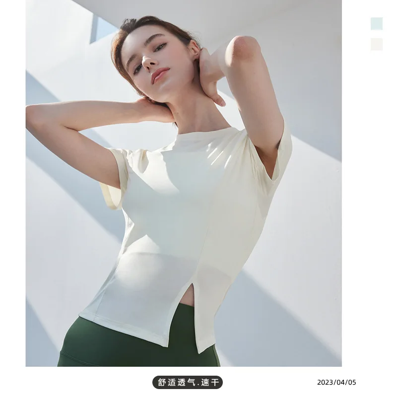 2023gym tennis print short outdoor sports short sleeve running breathable fitness slimming yoga top