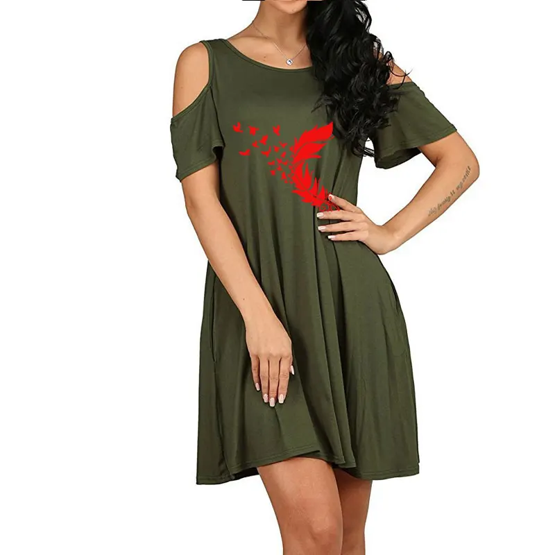 Женская футболка с принтом перьев забавное Повседневное платье круглым вырезом