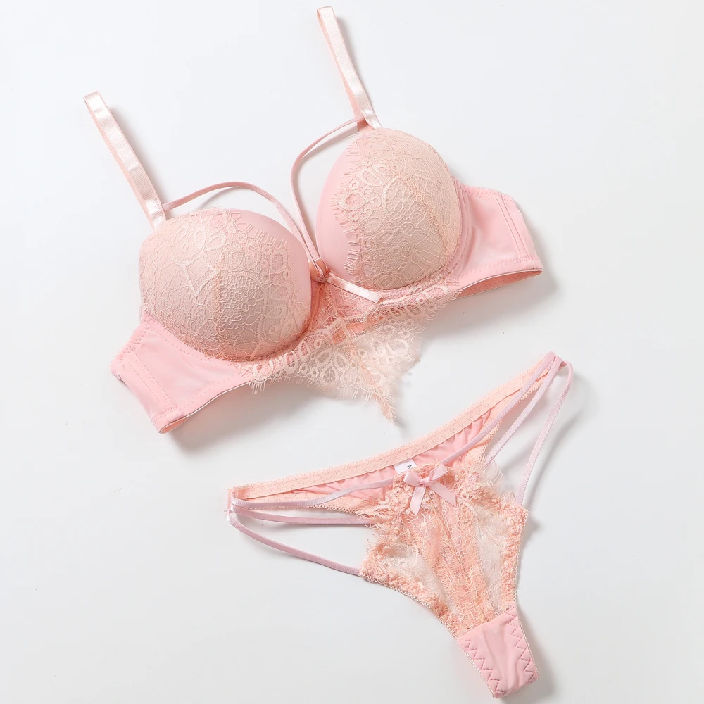 

Lace Embroidery Bra Set Seamless Women Underwear Push Up Sexy Lingerie Female Bralette Pink Bras Corset Comfortable Transparent
