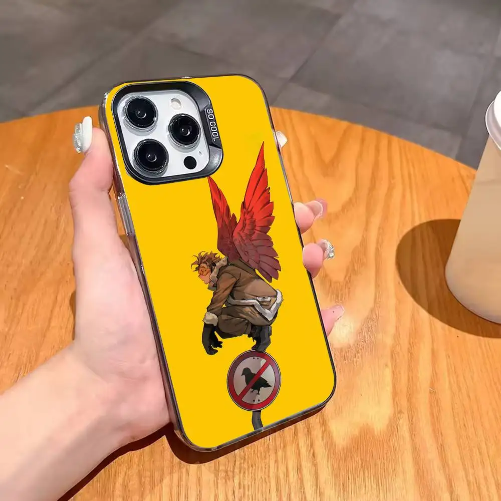 Фото Чехол для телефона Anime MHA Hawks BNHA для iPhone 17, 16, 15, 14, 13, 12, 11, Pro, MAX, белый матовый, противоударный №4