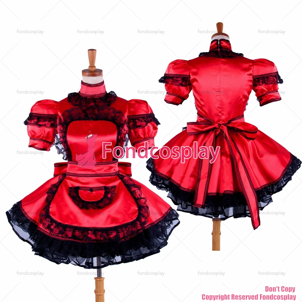 

tailor-made sexy adult dressing cross maid sissy short lockable red satin dress uniform apron costume tv/cd[g1587]