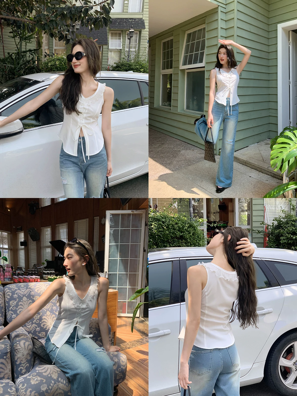 Здравствуйте Kanong кружевной воротник на шнуровке жилет юбка бретелях женский