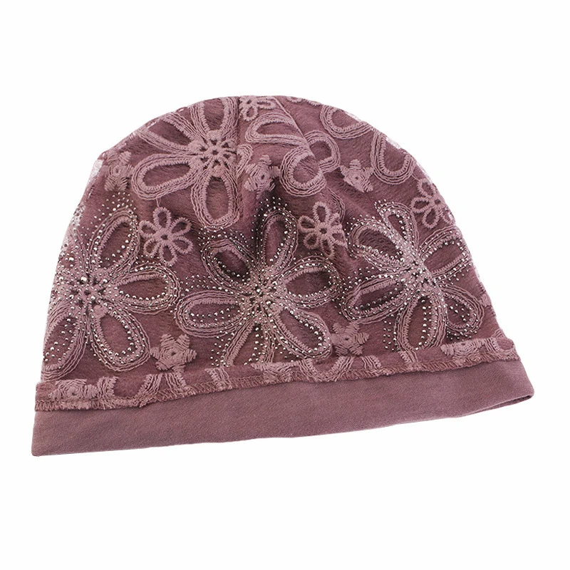 Женский эластичный тюрбан с цветочным кружевом мусульманский хиджаб со стразами