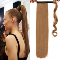 22 inch synthetic hair long straight ponytail extensions wrap around black brown pony tail clip in hair extensions for women